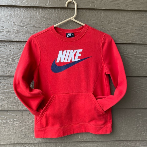 Nike Sweatshirt Crew Kangaroo pockets fleece kids size M, red - Picture 1 of 13